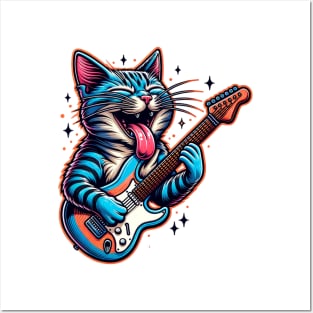 Guitar Cat Rocking Out Posters and Art